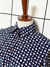 画像4: プリーツ切り替え ペイズリー ネイビー UNIONMADE ウエストゴム レトロ USA古着 ヴィンテージワンピース (4)