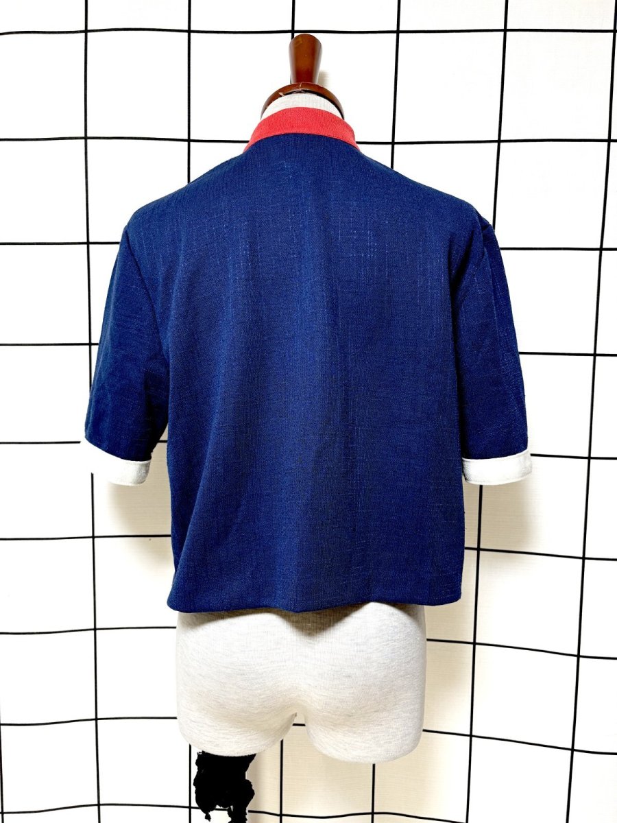 画像2: ショート丈 トリコロール ボーダー 羽織り UNIONMADE レトロ USA古着 半袖 ヴィンテージジャケット (2)