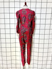 画像2: ペイズリー柄 レッド UNIONMADE ウエストゴム レトロ USA古着 ヴィンテージオールインワン (2)
