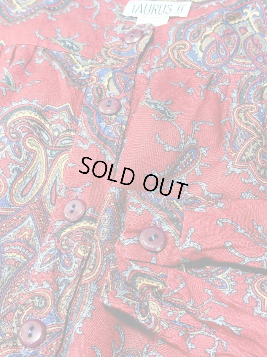 画像8: ペイズリー柄 レッド UNIONMADE ウエストゴム レトロ USA古着 ヴィンテージオールインワン (8)