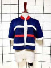 画像1: ショート丈 トリコロール ボーダー 羽織り UNIONMADE レトロ USA古着 半袖 ヴィンテージジャケット (1)