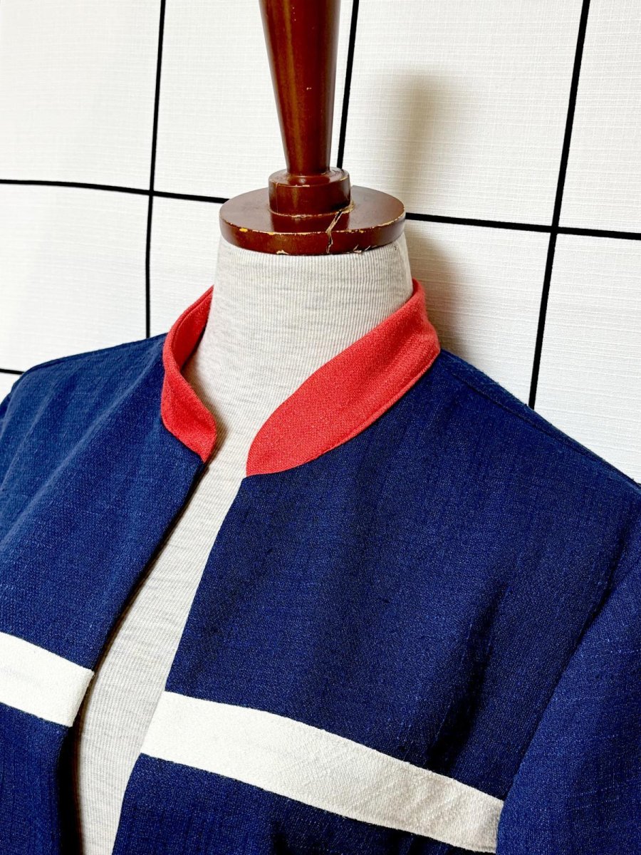 画像4: ショート丈 トリコロール ボーダー 羽織り UNIONMADE レトロ USA古着 半袖 ヴィンテージジャケット (4)