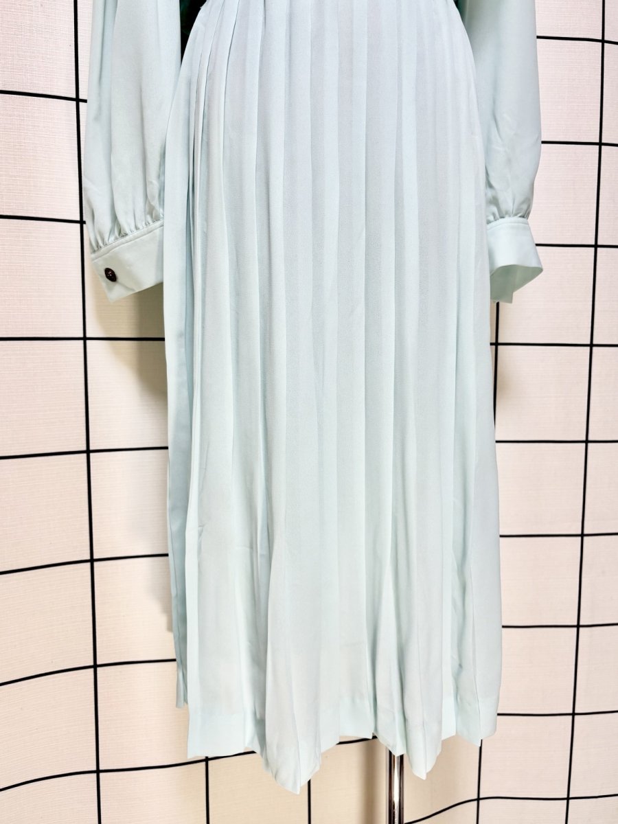 画像8: プリーツ切り替え 無地 ウエストゴム レトロ USA古着 ヴィンテージワンピース (8)