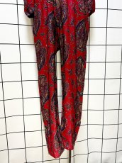 画像6: ペイズリー柄 レッド UNIONMADE ウエストゴム レトロ USA古着 ヴィンテージオールインワン (6)