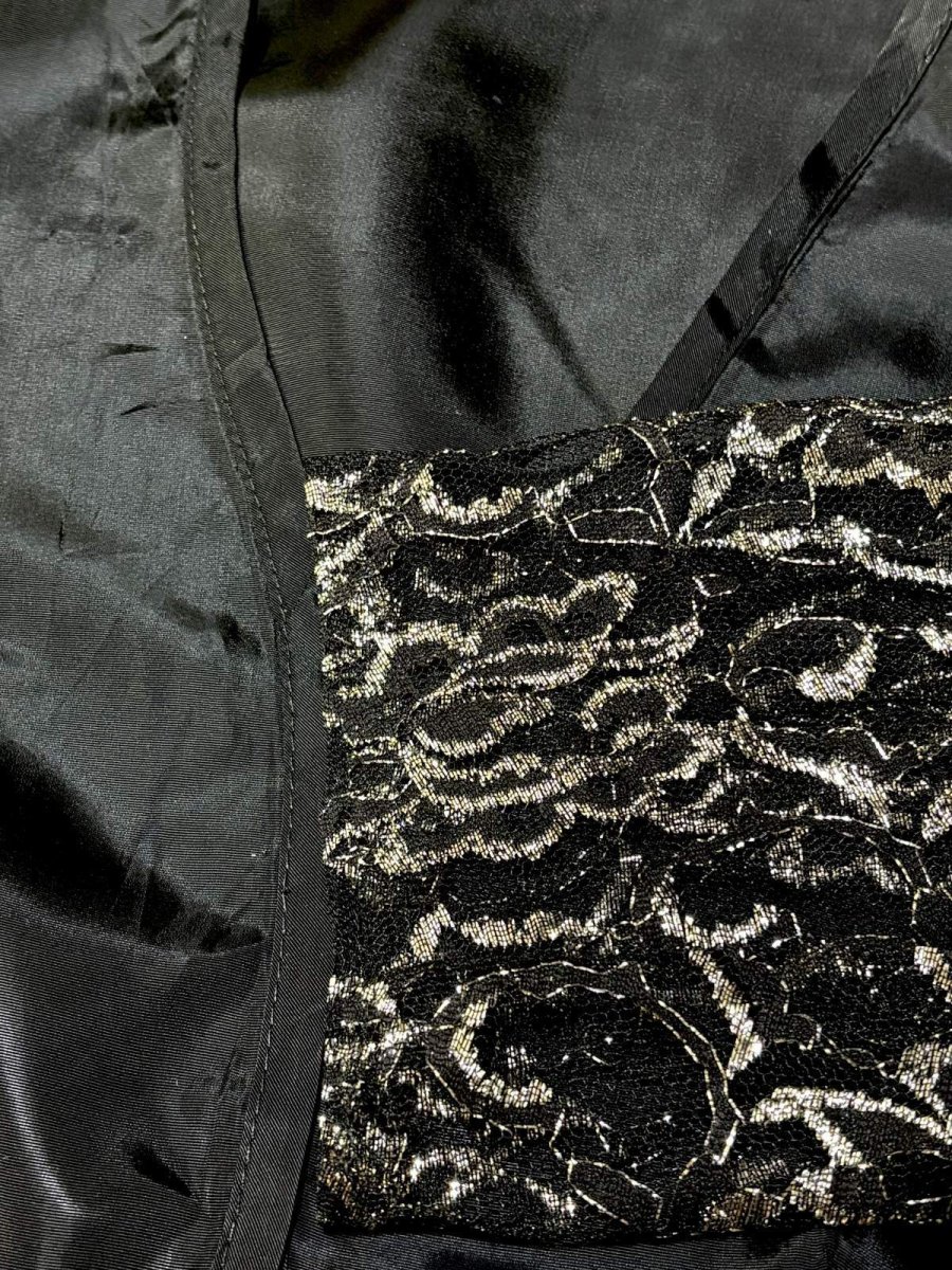 画像8: ショート丈 前開き レース切り替え ブラック シルバー ラメ レトロ 長袖 USA古着 ヴィンテージジャケット (8)