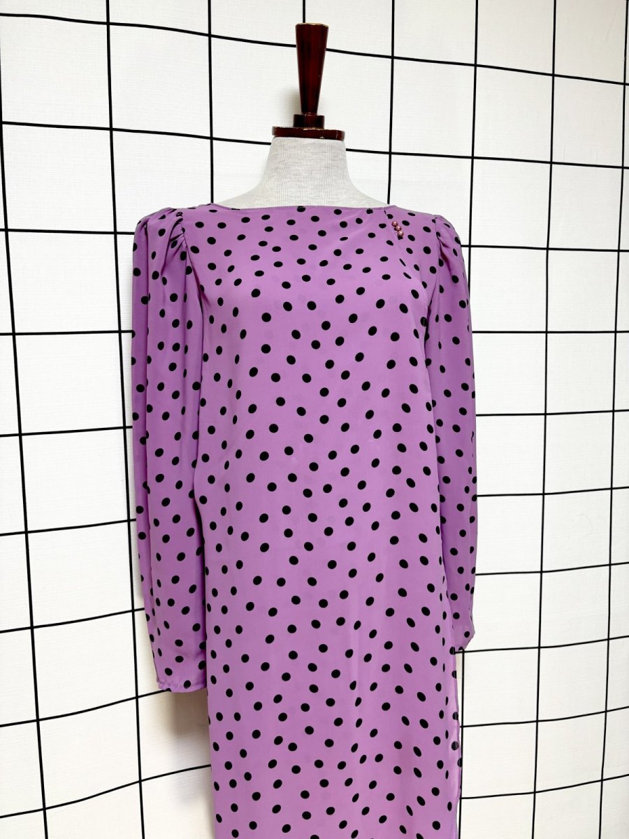 画像3: ドット パープル ブラック レトロ USA古着 ヴィンテージワンピース (3)