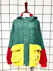 画像1: コーデュロイ フード付 マルチカラー レトロ USA古着 ヴィンテージブルゾンジャケット (1)
