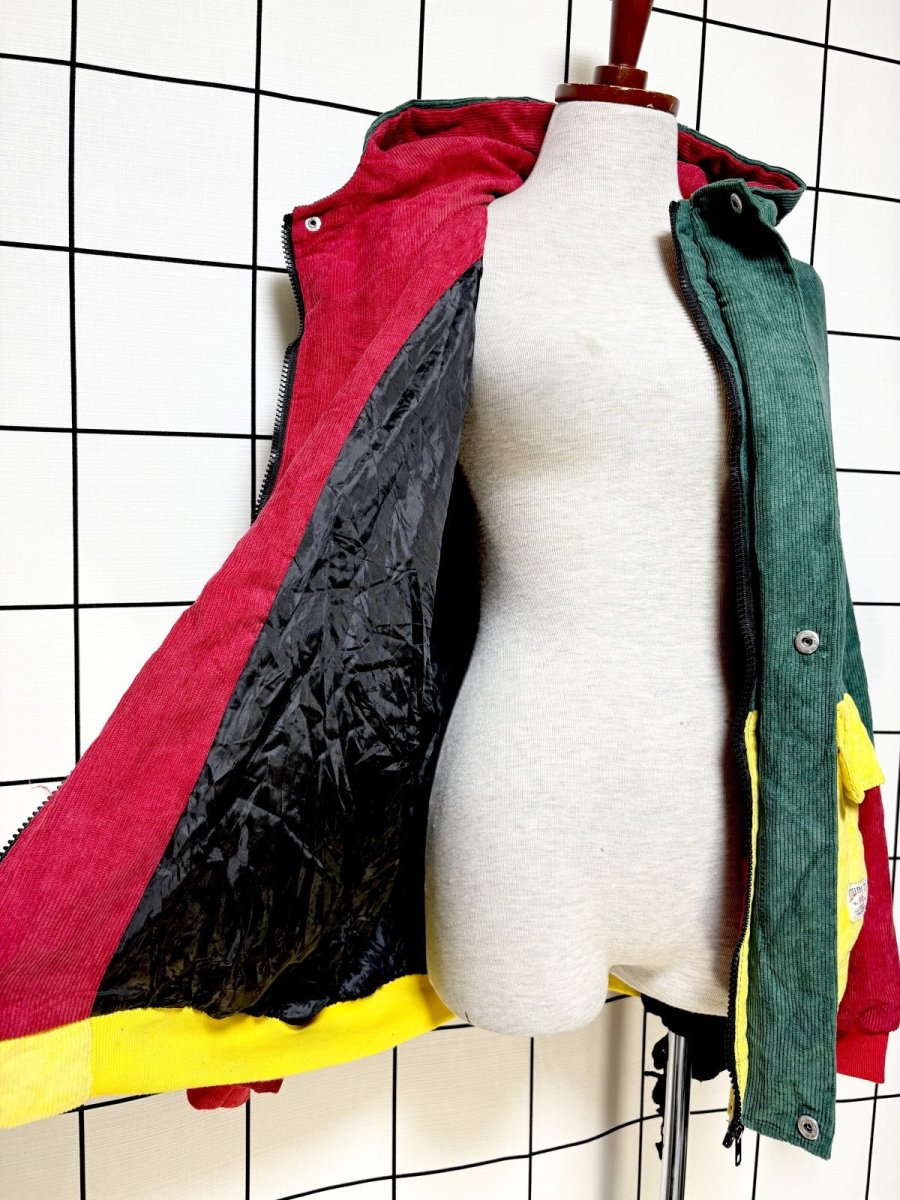 画像8: コーデュロイ フード付 マルチカラー レトロ USA古着 ヴィンテージブルゾンジャケット (8)