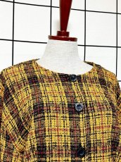 画像5: チェック柄 ショート丈 ノーカラー レトロ USA古着 ヴィンテージジャケット (5)