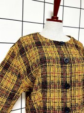 画像6: チェック柄 ショート丈 ノーカラー レトロ USA古着 ヴィンテージジャケット (6)