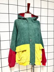 画像4: コーデュロイ フード付 マルチカラー レトロ USA古着 ヴィンテージブルゾンジャケット (4)