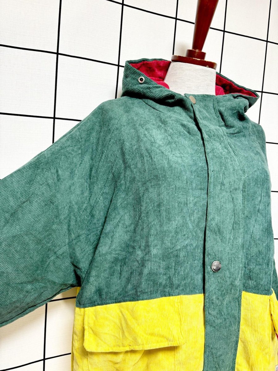 画像5: コーデュロイ フード付 マルチカラー レトロ USA古着 ヴィンテージブルゾンジャケット (5)