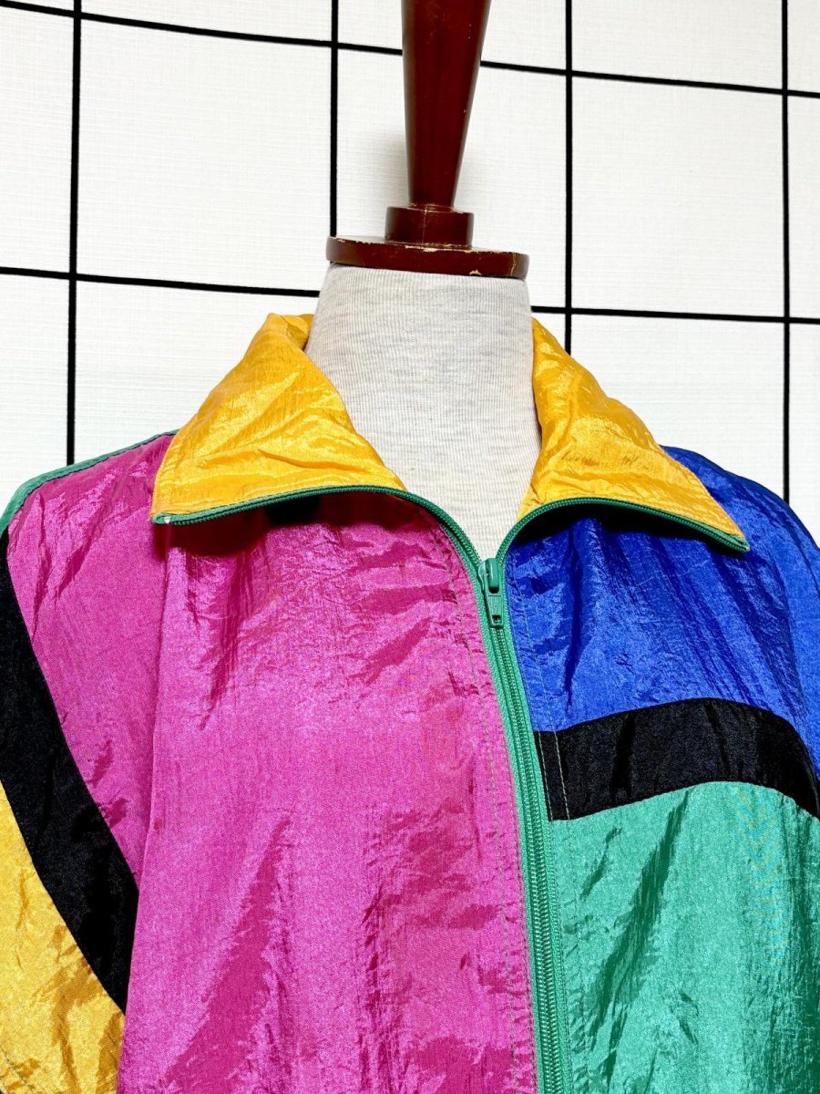 画像5: マルチカラー ハイネック ジップアップ USA古着 ジャンパー ブルゾン ヴィンテージナイロンジャケット (5)