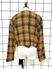 画像2: チェック柄 ショート丈 ノーカラー レトロ USA古着 ヴィンテージジャケット (2)