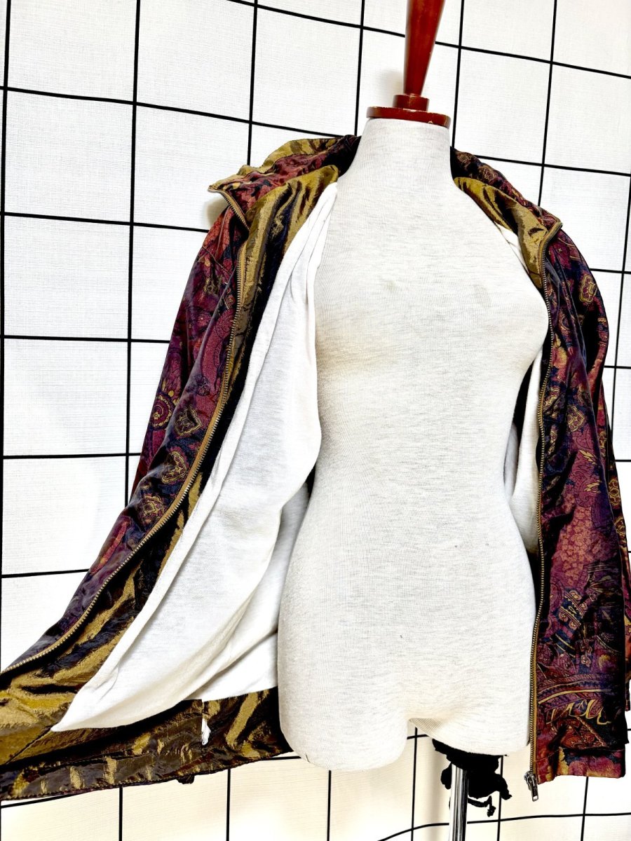 画像9: マルチ柄 ハイネック ジップアップ USA古着 ジャンパー ブルゾン ヴィンテージナイロンジャケット (9)