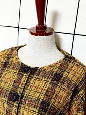 画像4: チェック柄 ショート丈 ノーカラー レトロ USA古着 ヴィンテージジャケット (4)