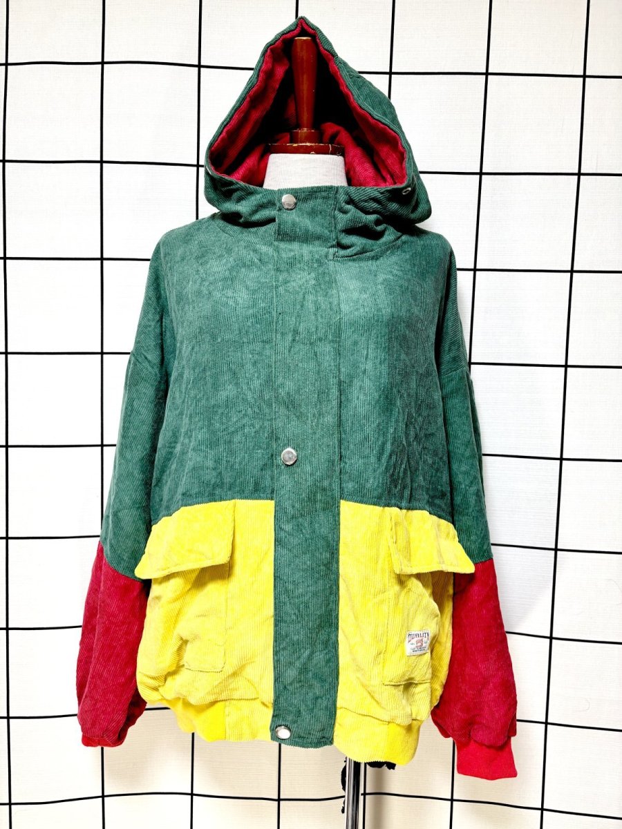 画像3: コーデュロイ フード付 マルチカラー レトロ USA古着 ヴィンテージブルゾンジャケット (3)