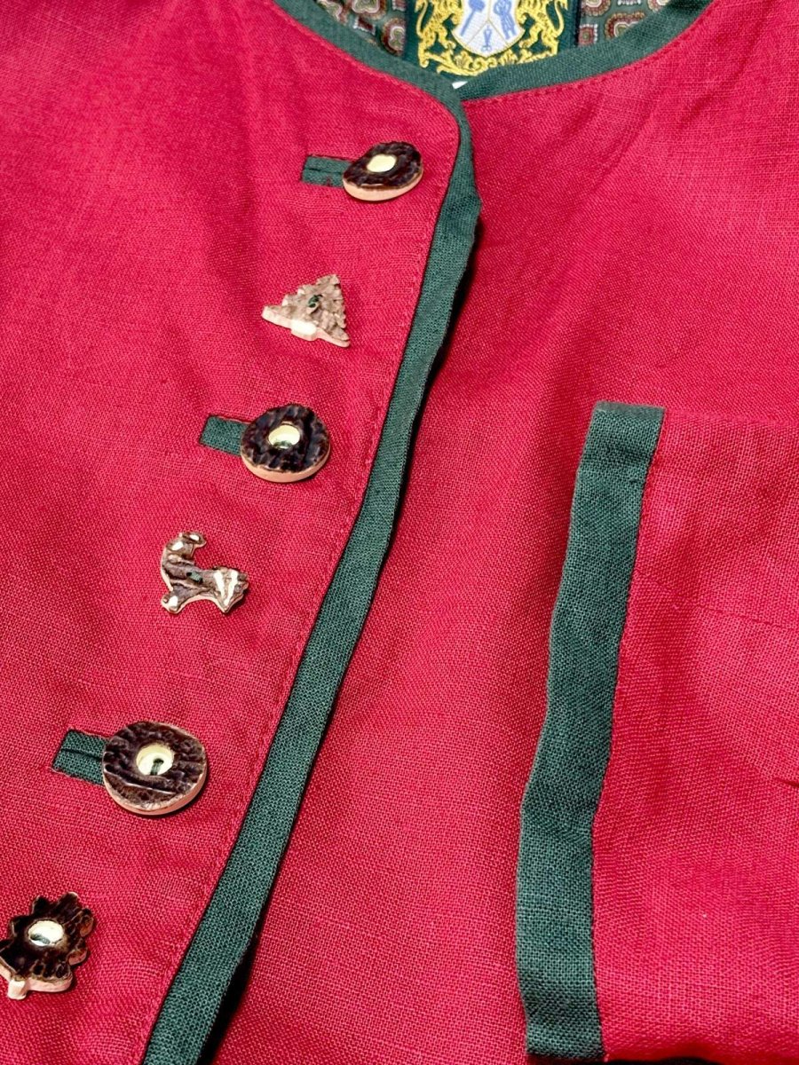 画像10: ドイツ製 Germany リネン混紡 ウッド調ボタン ノーカラー ディアンドル チロルジャケット ドイツ民族衣装 舞台 演劇 演奏会 フォークダンス オクトーバーフェスト (10)