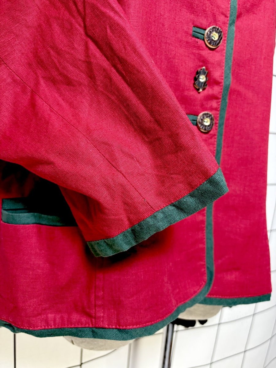 画像7: ドイツ製 Germany リネン混紡 ウッド調ボタン ノーカラー ディアンドル チロルジャケット ドイツ民族衣装 舞台 演劇 演奏会 フォークダンス オクトーバーフェスト (7)