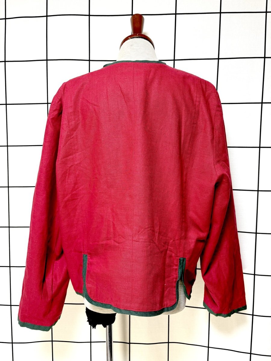 画像2: ドイツ製 Germany リネン混紡 ウッド調ボタン ノーカラー ディアンドル チロルジャケット ドイツ民族衣装 舞台 演劇 演奏会 フォークダンス オクトーバーフェスト (2)