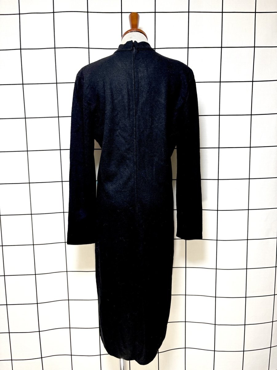 画像2: Italy製 イタリア ハイネック ウール ブラック レトロ USA古着 ヴィンテージワンピース (2)