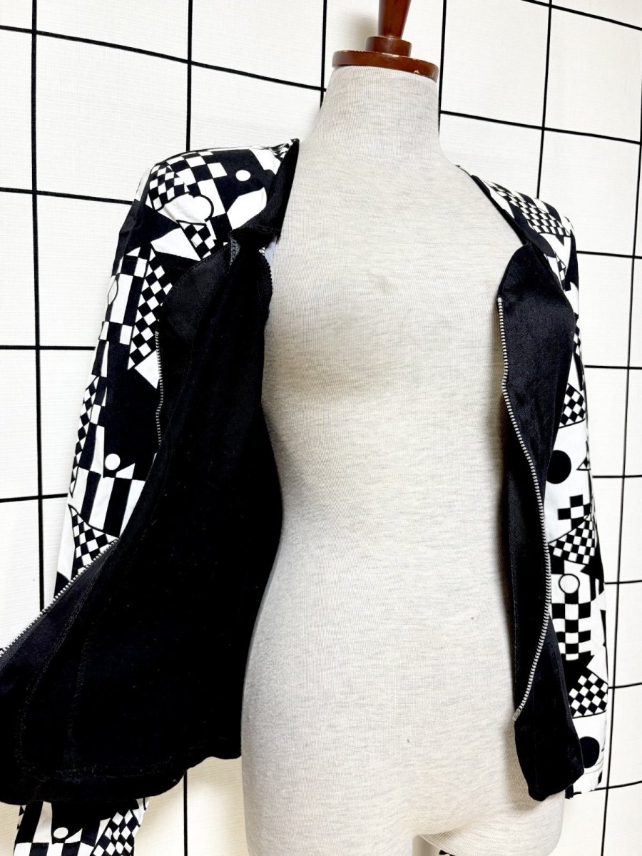 画像8: 幾何学模様 モノクロ ジップアップ レトロ USA古着 ヴィンテージジャケット (8)