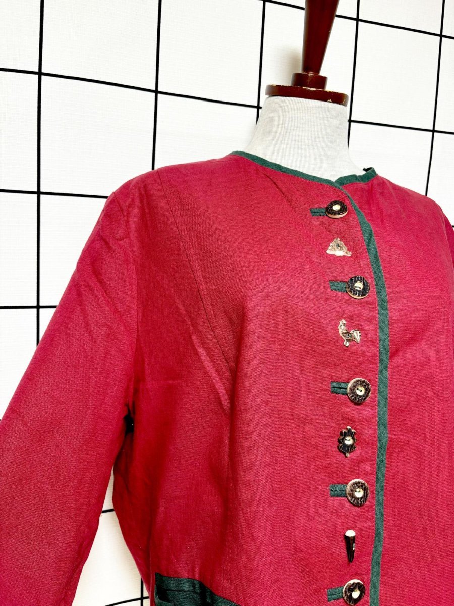 画像6: ドイツ製 Germany リネン混紡 ウッド調ボタン ノーカラー ディアンドル チロルジャケット ドイツ民族衣装 舞台 演劇 演奏会 フォークダンス オクトーバーフェスト (6)