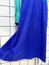 画像9: リボンタイ チェック柄切り替えし レトロ USA古着 ヴィンテージワンピース (9)