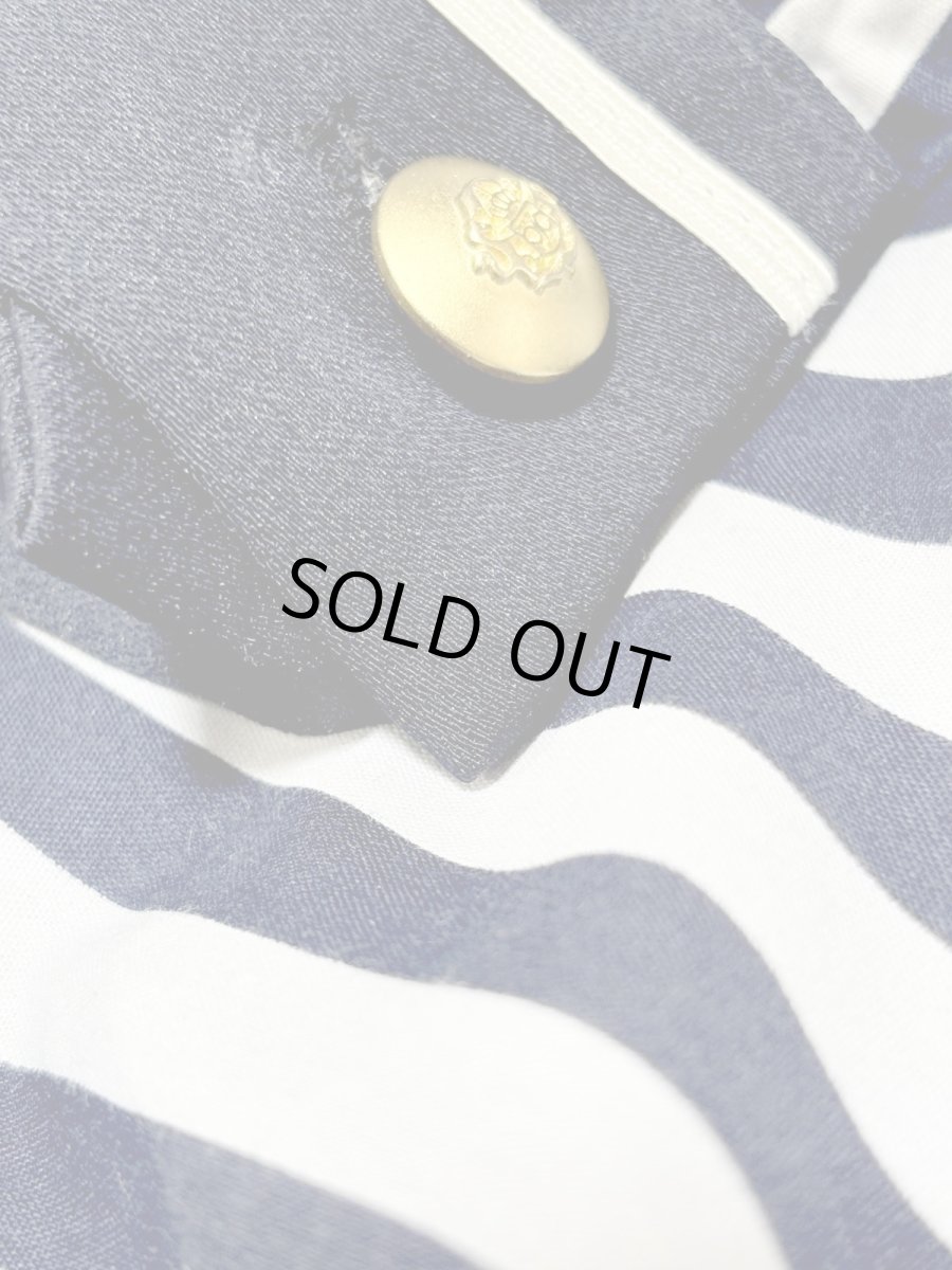 画像13: ストライプ プリーツ切り替え ネイビー ウエストゴム レトロ USA古着 ヴィンテージワンピース (13)