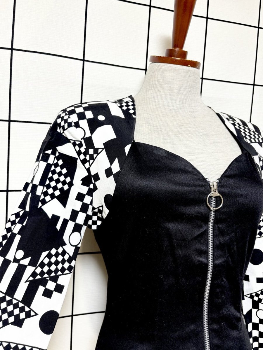 画像6: 幾何学模様 モノクロ ジップアップ レトロ USA古着 ヴィンテージジャケット (6)