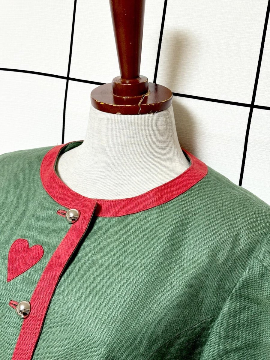 画像5: オーストリア製 Austria リネン パフスリーブ ノーカラー ハートパッチ ディアンドル チロルジャケット ドイツ民族衣装 舞台 演劇 演奏会 フォークダンス オクトーバーフェスト (5)