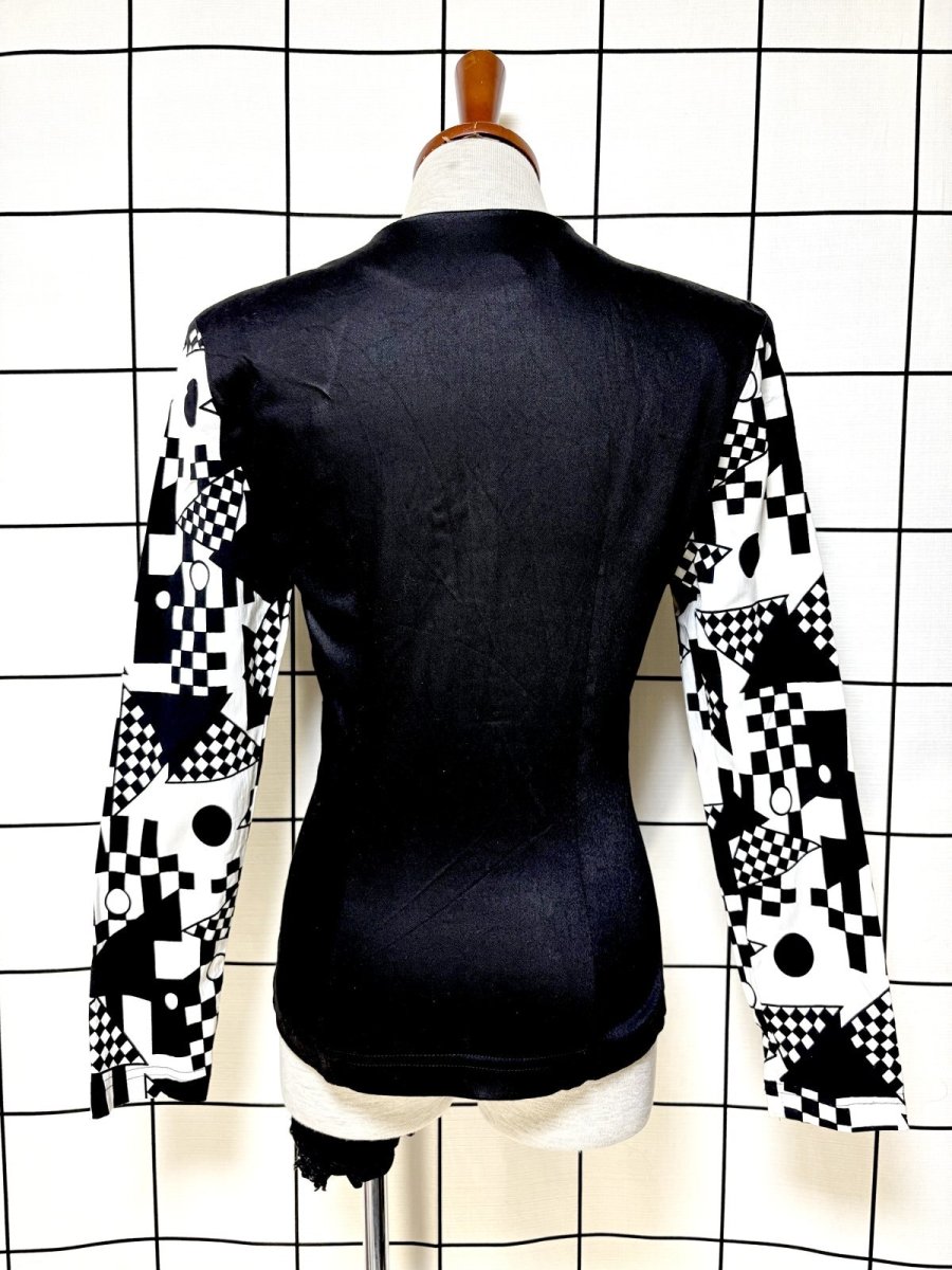 画像2: 幾何学模様 モノクロ ジップアップ レトロ USA古着 ヴィンテージジャケット (2)