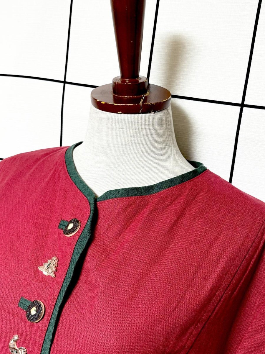 画像4: ドイツ製 Germany リネン混紡 ウッド調ボタン ノーカラー ディアンドル チロルジャケット ドイツ民族衣装 舞台 演劇 演奏会 フォークダンス オクトーバーフェスト (4)