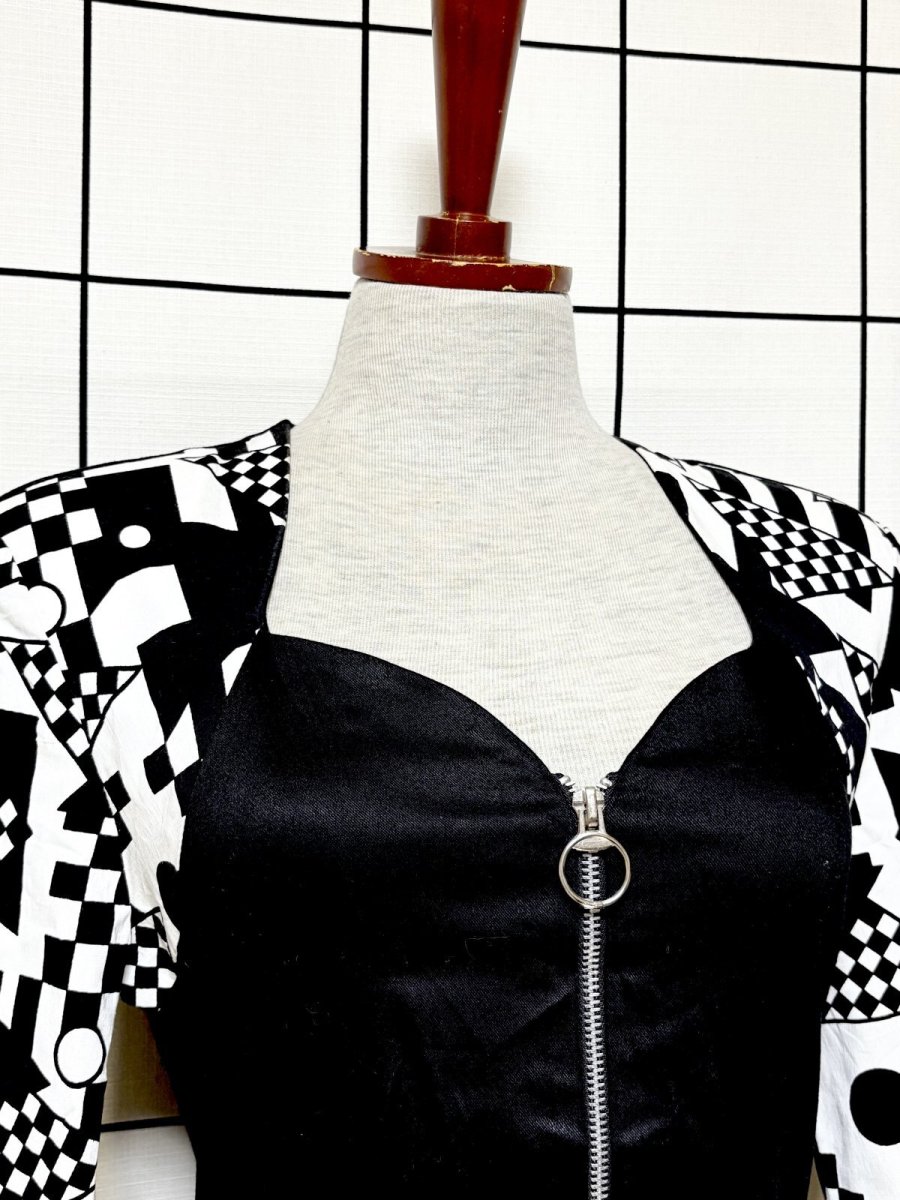 画像5: 幾何学模様 モノクロ ジップアップ レトロ USA古着 ヴィンテージジャケット (5)