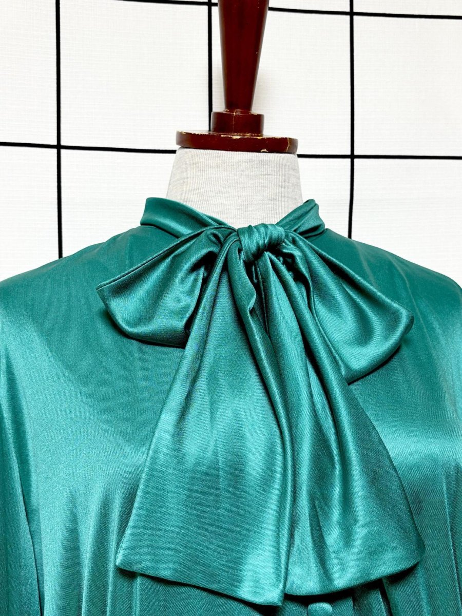 画像5: リボンタイ チェック柄切り替えし レトロ USA古着 ヴィンテージワンピース (5)