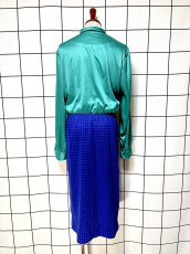 画像2: リボンタイ チェック柄切り替えし レトロ USA古着 ヴィンテージワンピース (2)