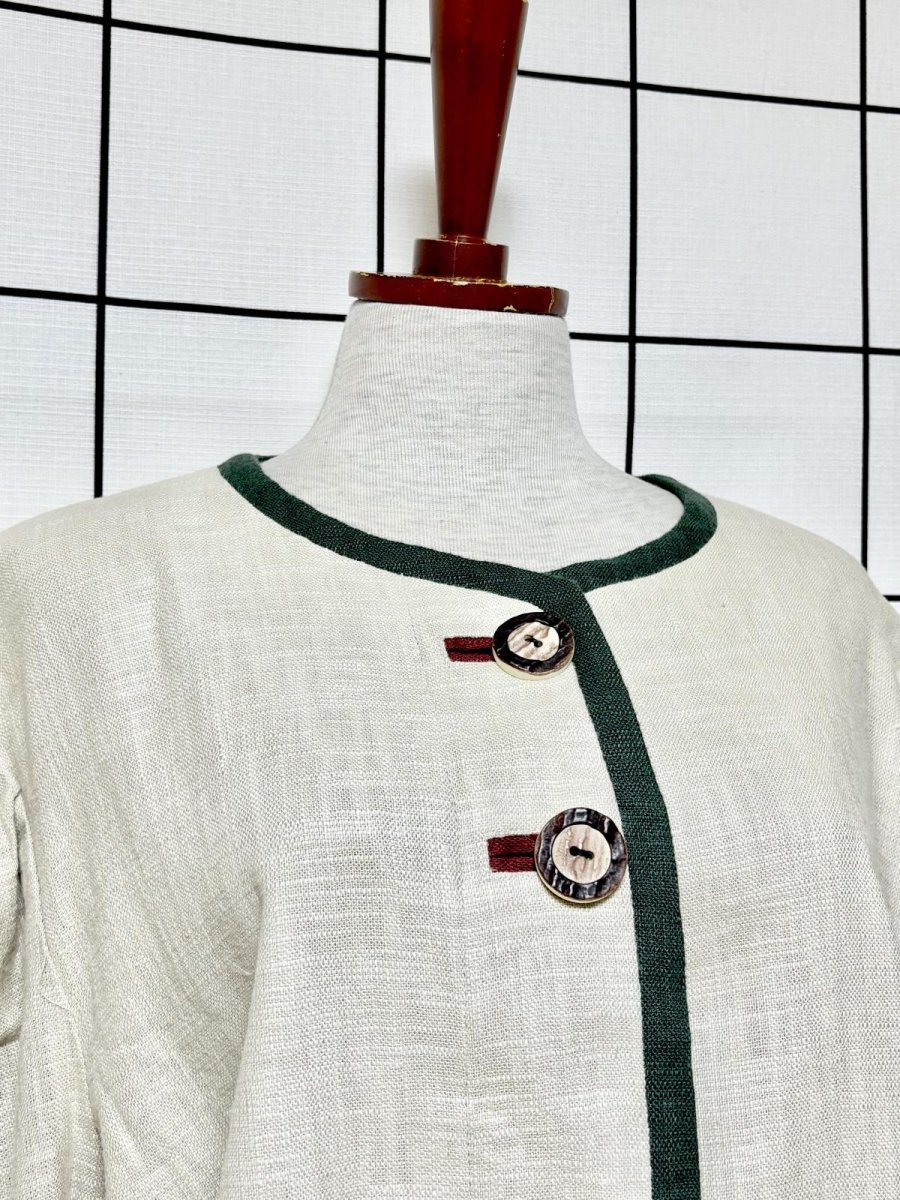 画像6: 鳥刺繍  ベージュ リネン混紡 ハートパッチ ディアンドル チロルジャケット ドイツ民族衣装 舞台 演劇 演奏会 フォークダンス オクトーバーフェスト (6)