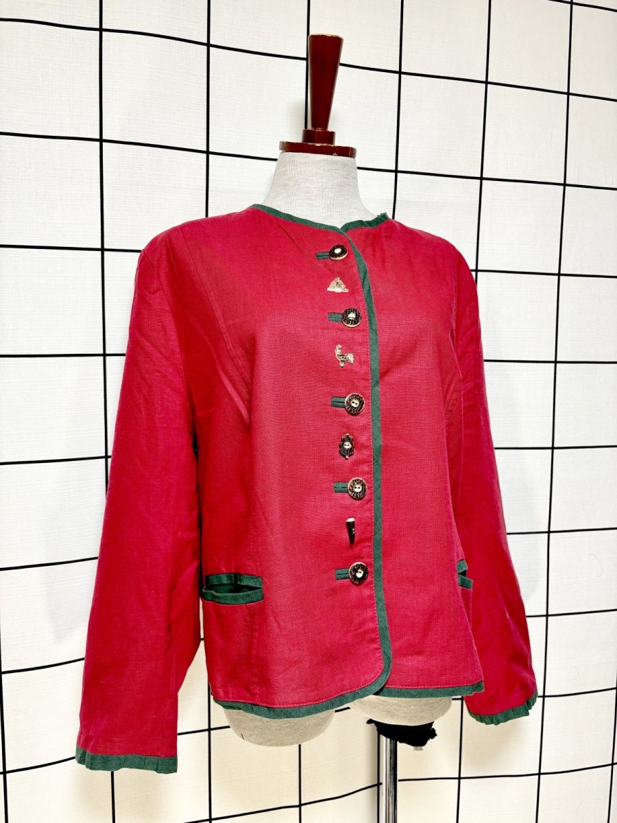 画像3: ドイツ製 Germany リネン混紡 ウッド調ボタン ノーカラー ディアンドル チロルジャケット ドイツ民族衣装 舞台 演劇 演奏会 フォークダンス オクトーバーフェスト (3)