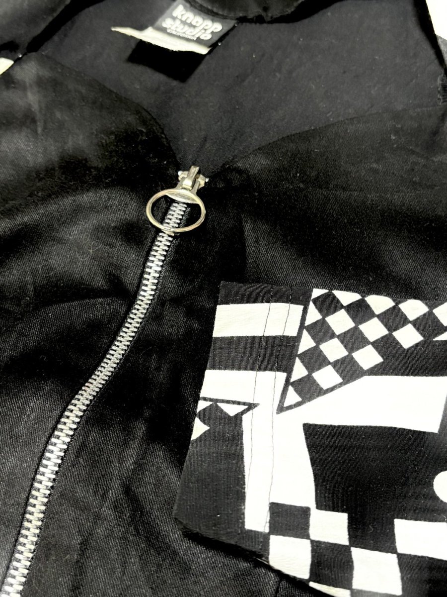 画像9: 幾何学模様 モノクロ ジップアップ レトロ USA古着 ヴィンテージジャケット (9)