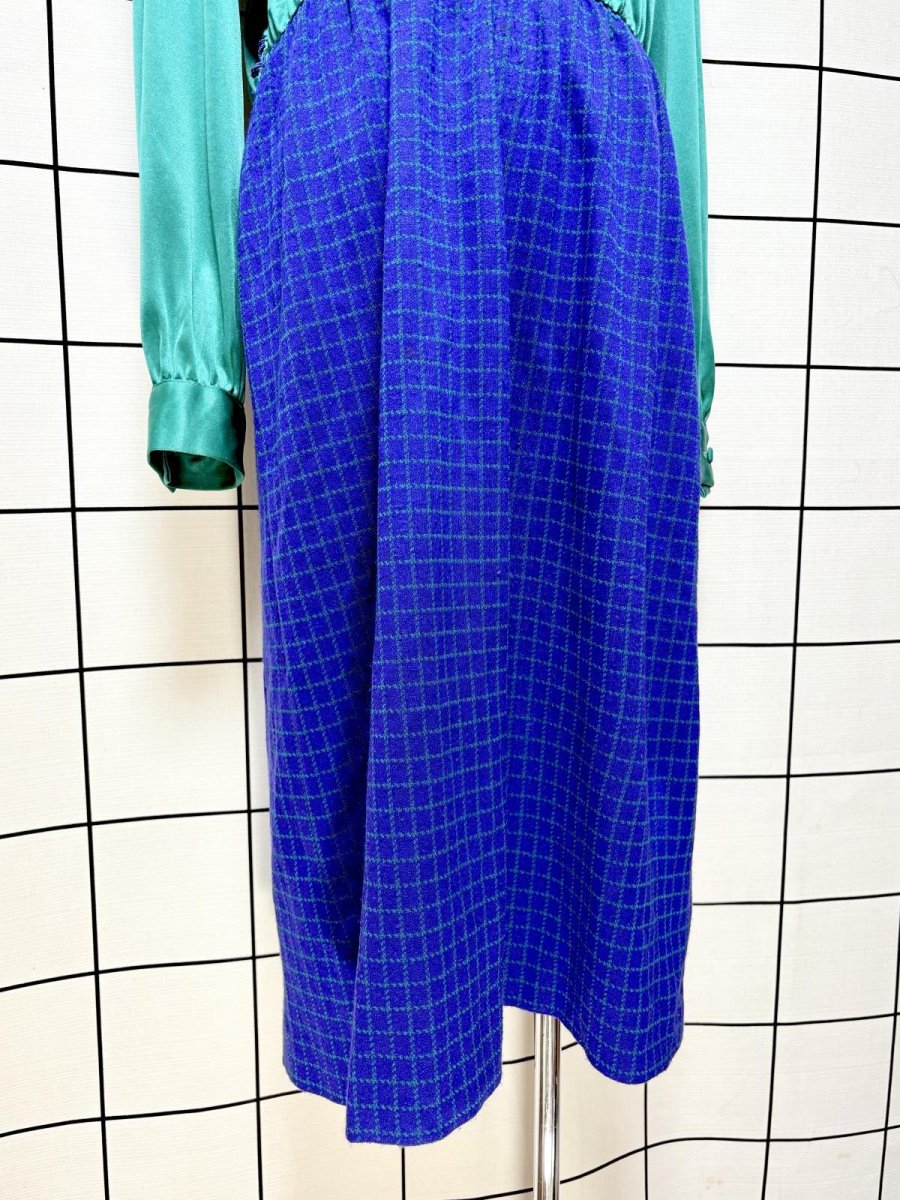 画像8: リボンタイ チェック柄切り替えし レトロ USA古着 ヴィンテージワンピース (8)