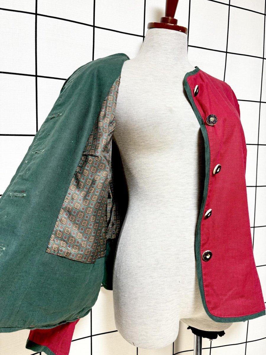 画像9: ドイツ製 Germany リネン混紡 ウッド調ボタン ノーカラー ディアンドル チロルジャケット ドイツ民族衣装 舞台 演劇 演奏会 フォークダンス オクトーバーフェスト (9)