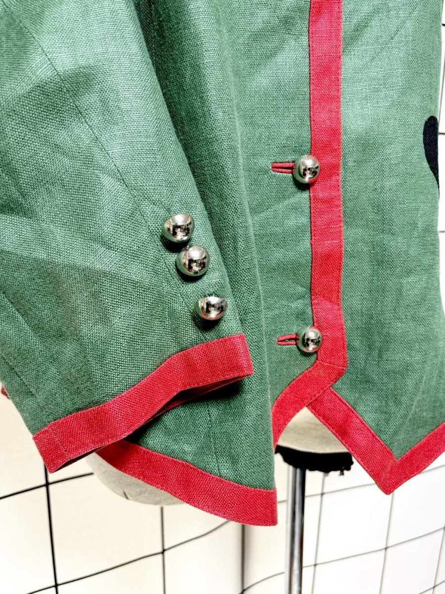 画像8: オーストリア製 Austria リネン パフスリーブ ノーカラー ハートパッチ ディアンドル チロルジャケット ドイツ民族衣装 舞台 演劇 演奏会 フォークダンス オクトーバーフェスト (8)