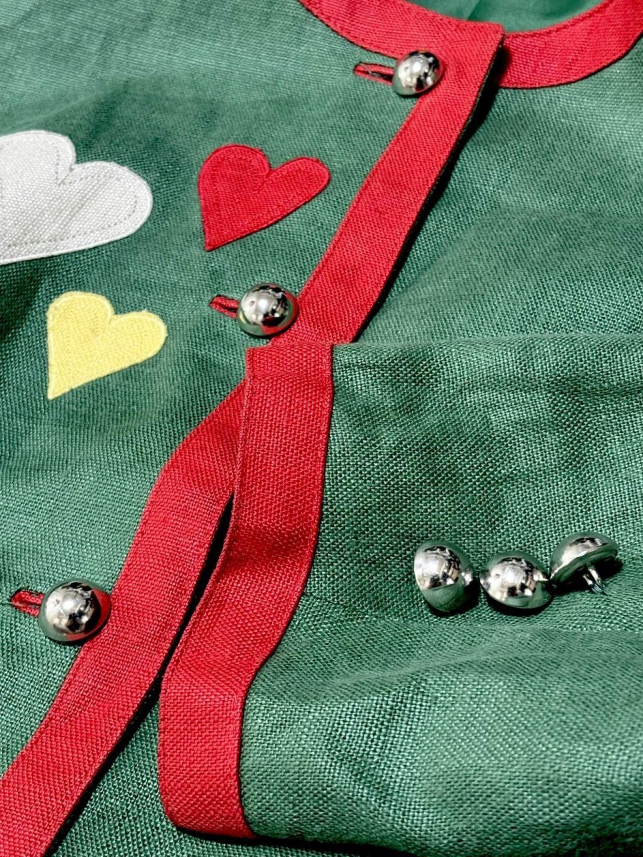 画像10: オーストリア製 Austria リネン パフスリーブ ノーカラー ハートパッチ ディアンドル チロルジャケット ドイツ民族衣装 舞台 演劇 演奏会 フォークダンス オクトーバーフェスト (10)