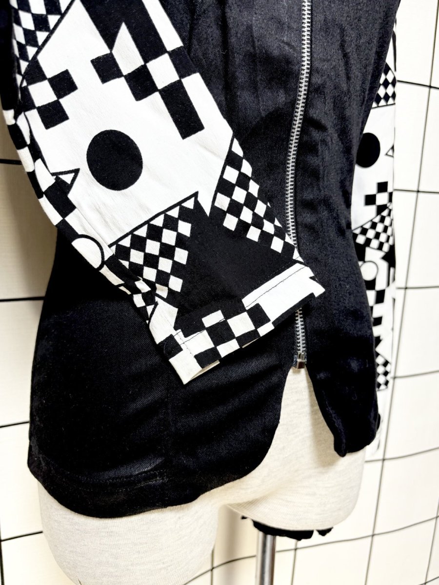 画像7: 幾何学模様 モノクロ ジップアップ レトロ USA古着 ヴィンテージジャケット (7)