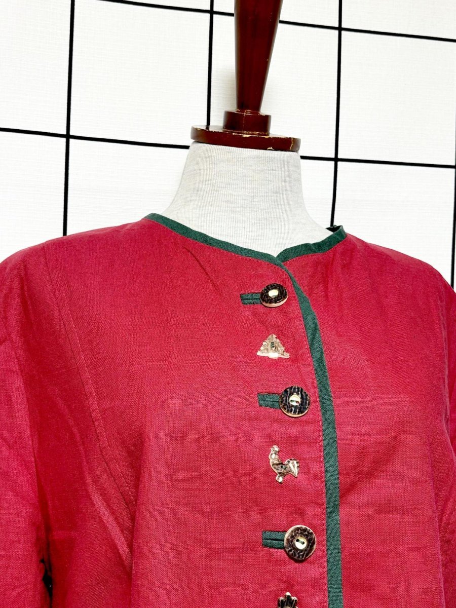 画像5: ドイツ製 Germany リネン混紡 ウッド調ボタン ノーカラー ディアンドル チロルジャケット ドイツ民族衣装 舞台 演劇 演奏会 フォークダンス オクトーバーフェスト (5)