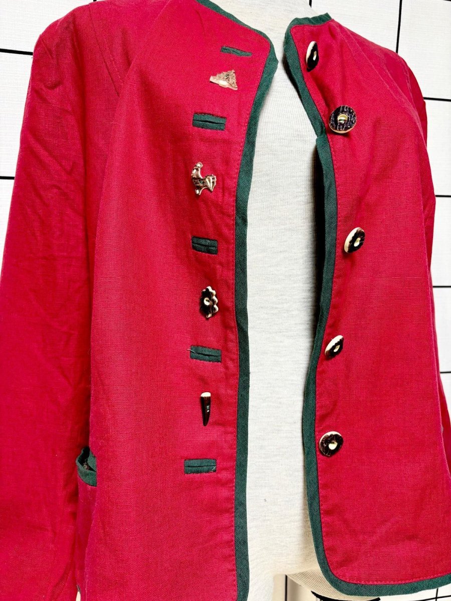 画像8: ドイツ製 Germany リネン混紡 ウッド調ボタン ノーカラー ディアンドル チロルジャケット ドイツ民族衣装 舞台 演劇 演奏会 フォークダンス オクトーバーフェスト (8)