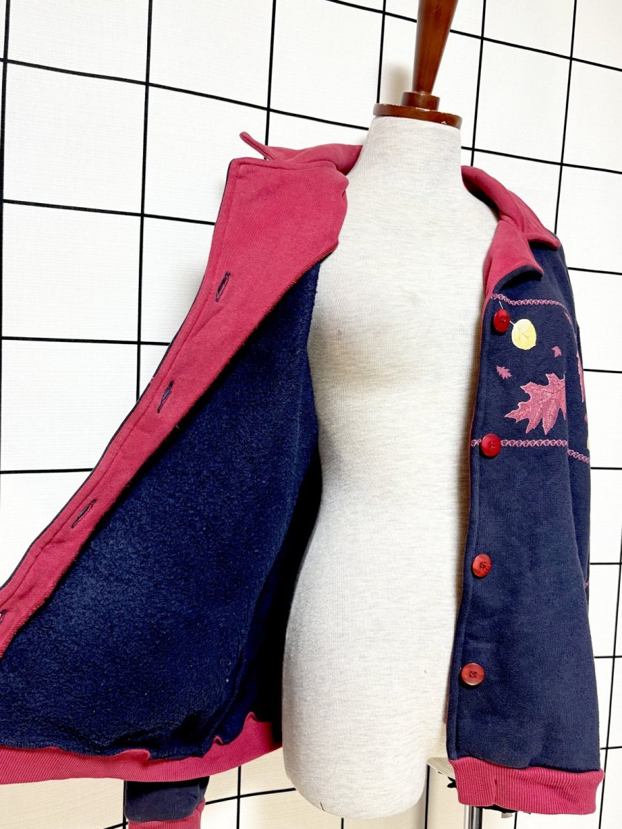 画像8: リーフ柄 ネイビー レトロ USA古着 ヴィンテージカーディガン (8)