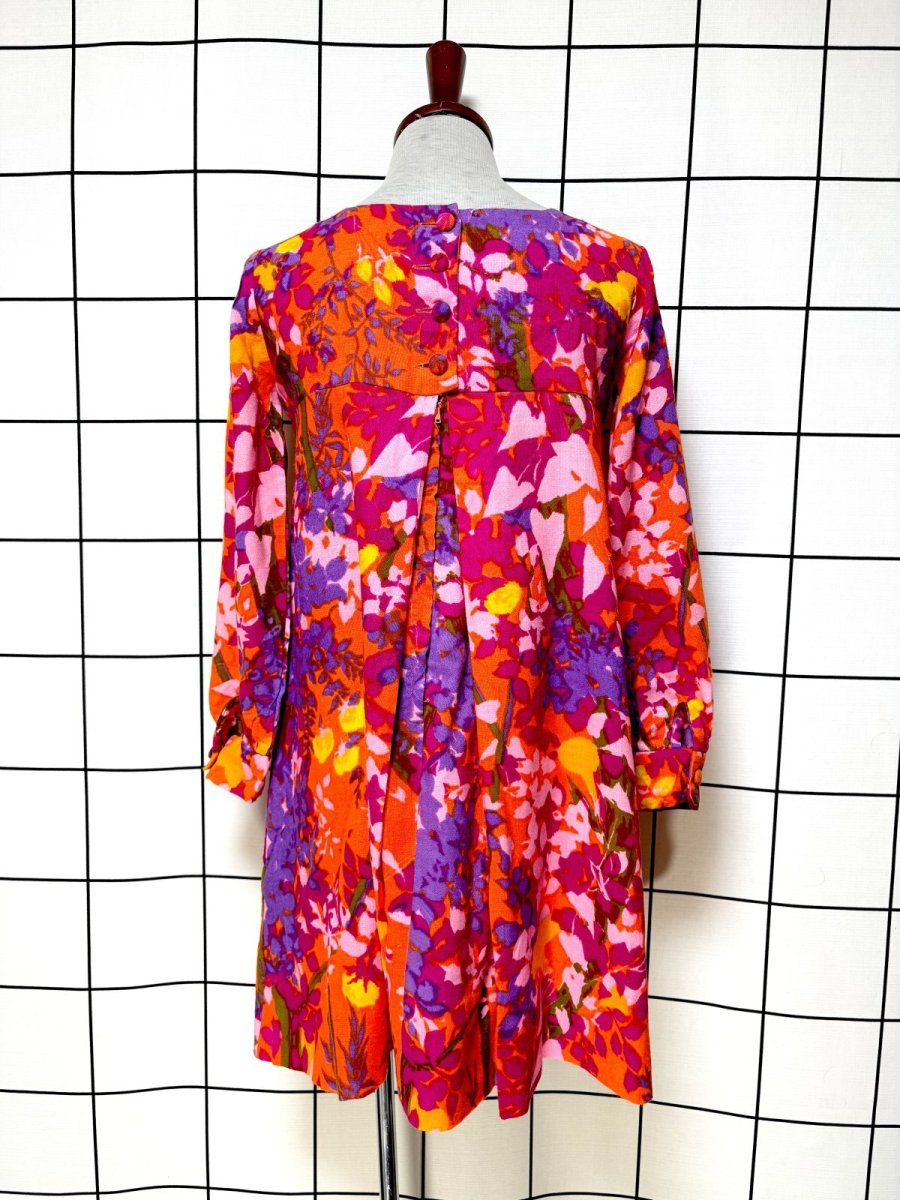 画像2: レトロサイケ 花柄 USA古着 ヴィンテージワンピース (2)