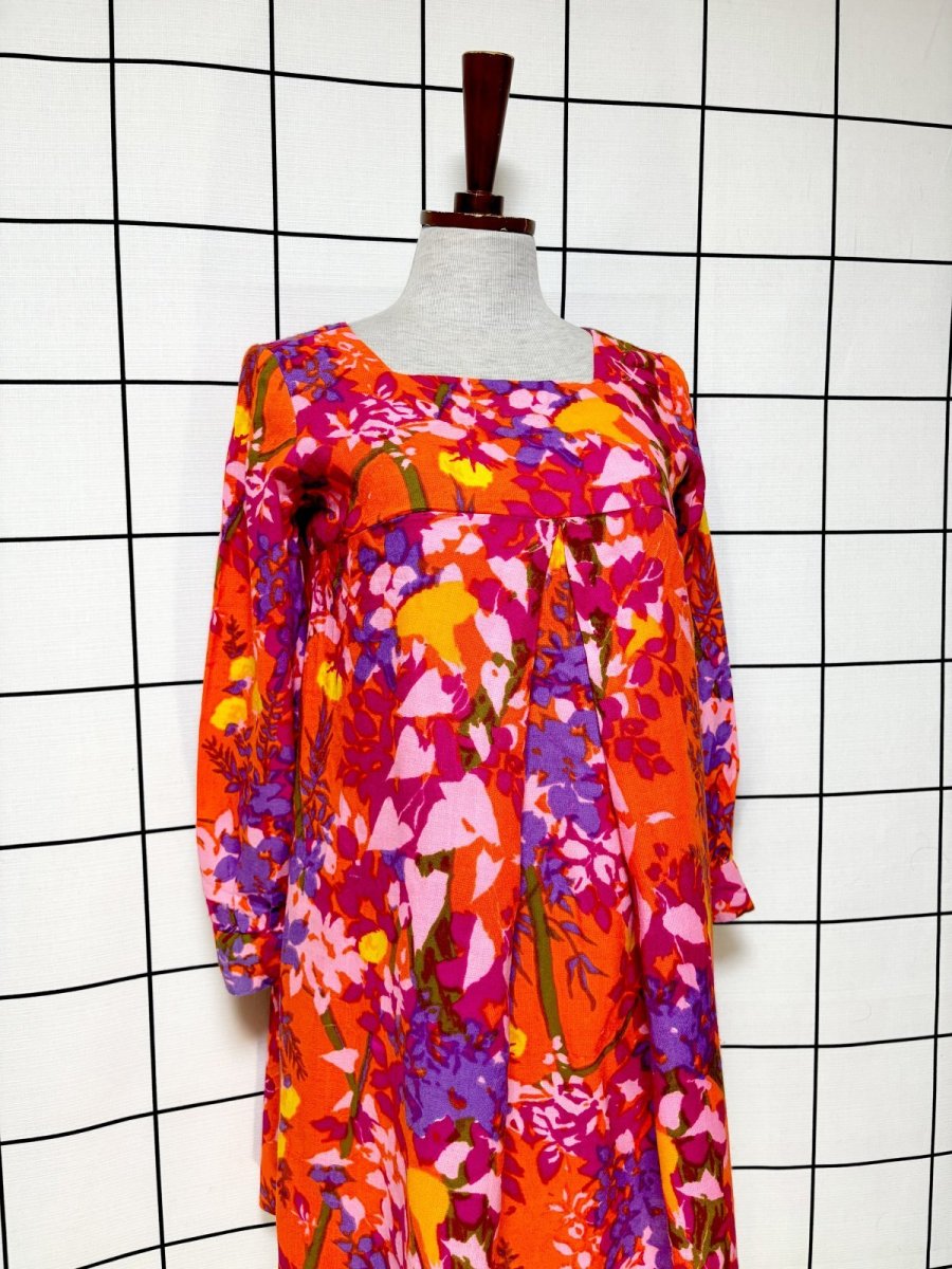 画像4: レトロサイケ 花柄 USA古着 ヴィンテージワンピース (4)