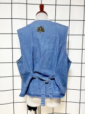 画像3: パッチワーク デニム India バックリボンデザイン レトロ 古着 ヴィンテージベスト (3)